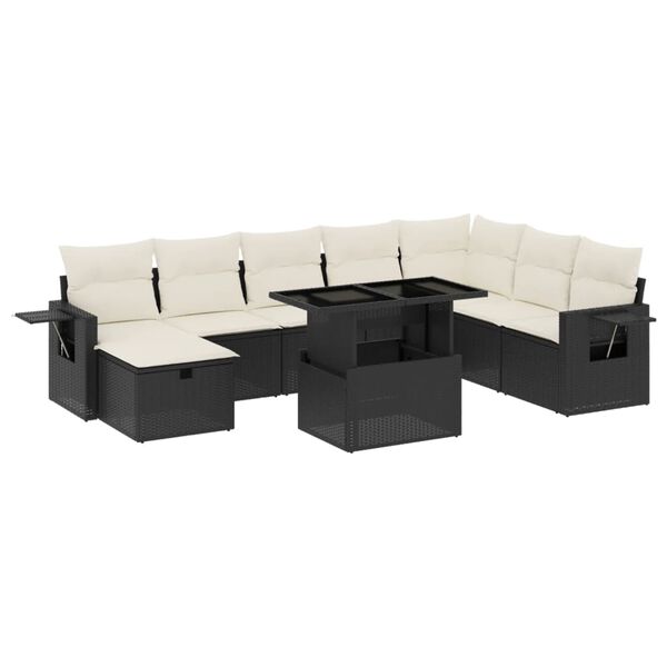 vidaXL Set Divani da Giardino 9 pz con Cuscini Nero in Polyrattan