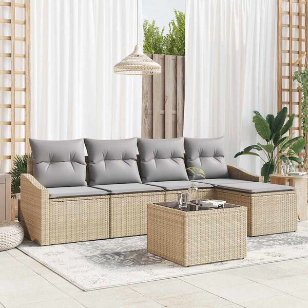 vidaXL Set di divani con cuscino 6 pcs Beige polyrattan