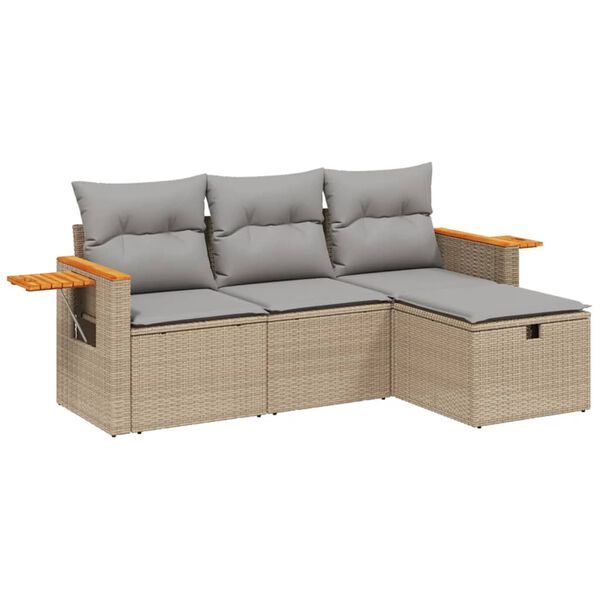 vidaXL Set Divano da Giardino 4 pz con Cuscini Beige Misto Polyrattan