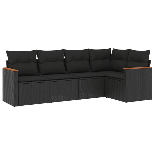vidaXL Set Divani da Giardino 5 pz con Cuscini in Polyrattan Nero