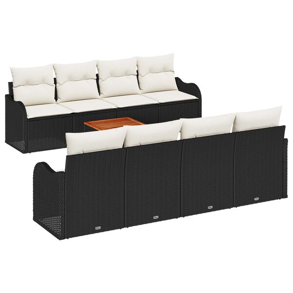 vidaXL Set Divano da Giardino 9 pcs Nero e Crema polyrattan