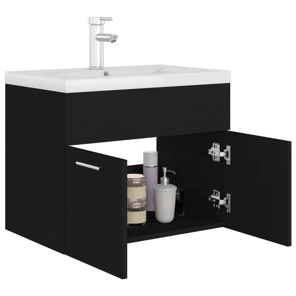 vidaXL Mobile con Lavabo Integrato Nero in Legno Multistrato