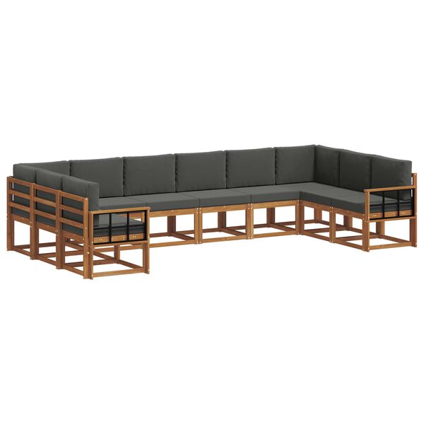 vidaXL Set di divani da esterno 10 pcs Naturale e Antracite