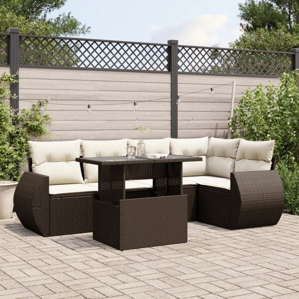 vidaXL Set Divano da Giardino 6 pz con Cuscini Marrone in Polyrattan