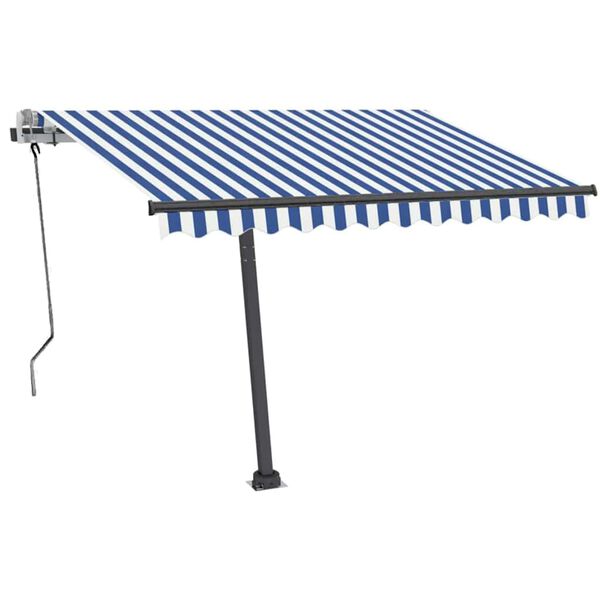 vidaXL Tenda da Sole Retrattile Manuale con LED 350x250cm Blu e Bianco