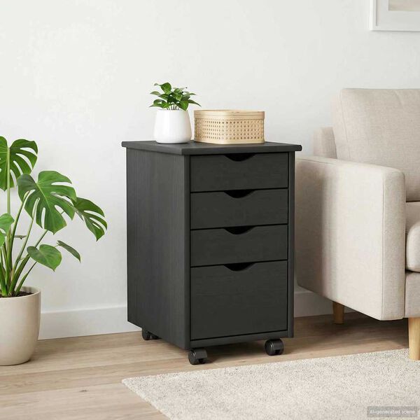 vidaXL Mobile con Ruote Grigio 34 x 39 x 56 cm Legno di Pino Massello