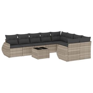 vidaXL Set Divano Giardino 10 pz con Cuscini Grigio Chiaro Polyrattan
