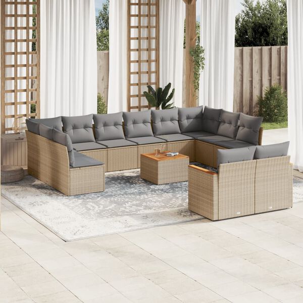 vidaXL Set Divano da Giardino 13 pz con Cuscini Beige in Polyrattan