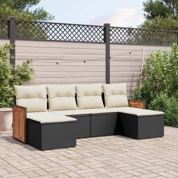 vidaXL Set Divano da Giardino 6 pz con Cuscini Nero in Polyrattan
