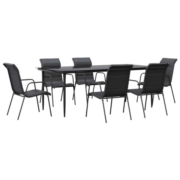 vidaXL Set da Pranzo da Giardino 7 pz Nero in Acciaio e Textilene