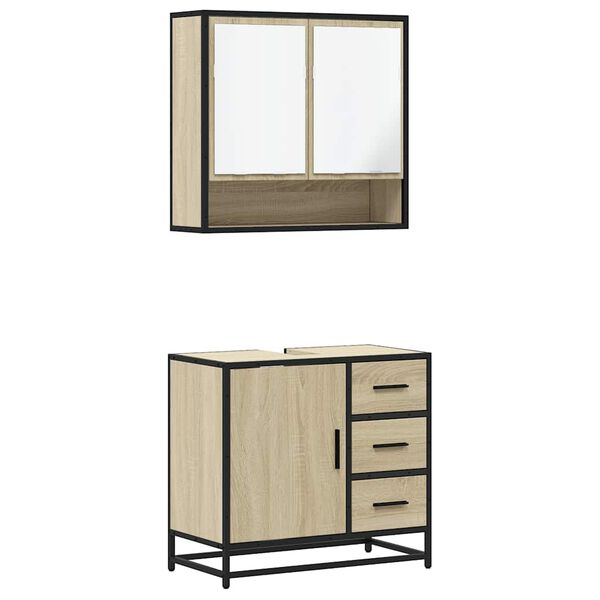 vidaXL Set Mobili da Bagno 2 pz Rovere Sonoma in Legno Multistrato