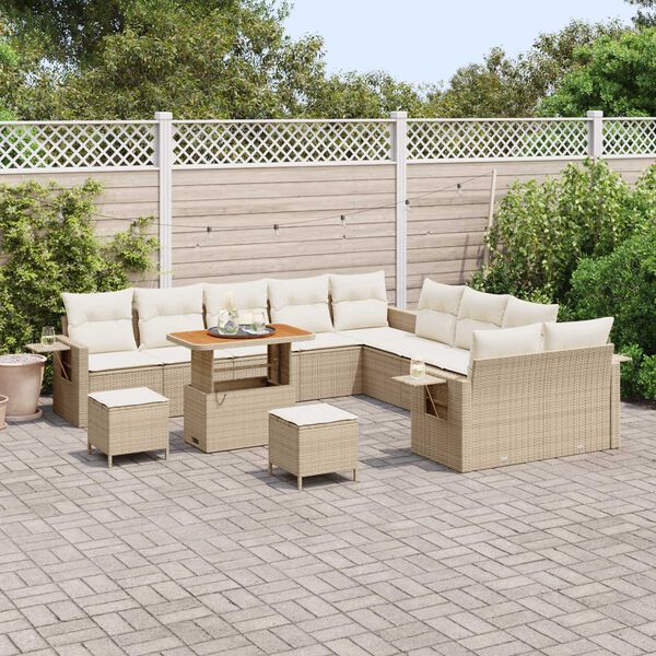 vidaXL Set Divano da Giardino con cuscino 13 pcs Beige polyrattan