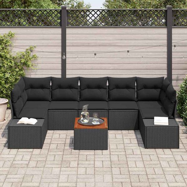vidaXL Set Divano da Giardino con cuscino 8 pcs Nero polyrattan
