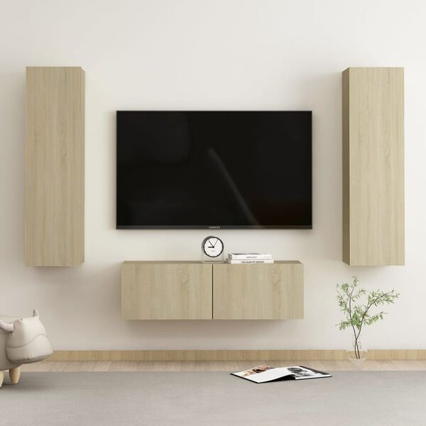 vidaXL Set di Mobili Porta TV 3 pz Rovere Sonoma in Legno Multistrato