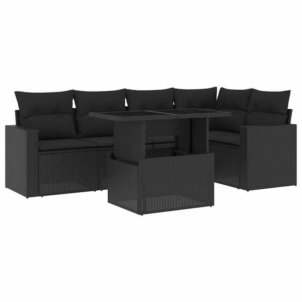 vidaXL Set Divano da Giardino 6 pz con Cuscini Nero in Polyrattan