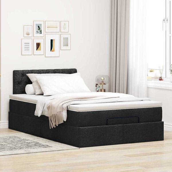 vidaXL Pouf Letto con Materasso Nero 120x200 cm in Tessuto