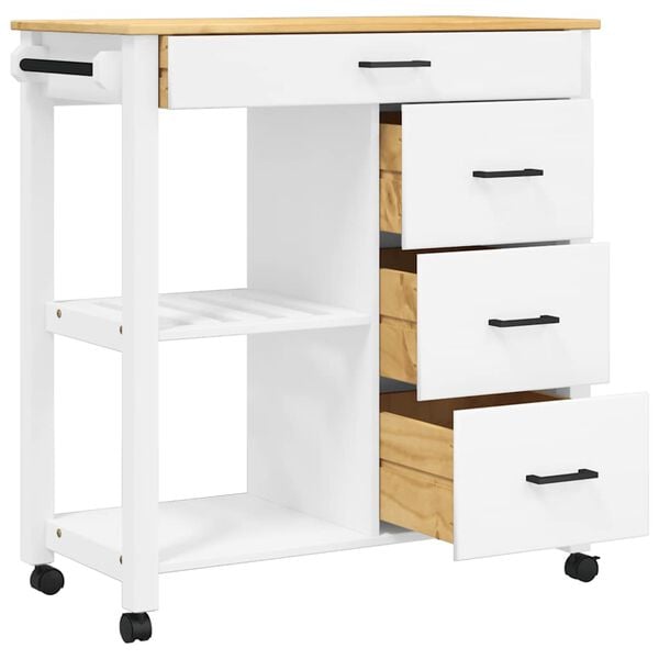 vidaXL Carrello da Cucina MONZA 84x40x88,5 cm in Legno Massello di Pino