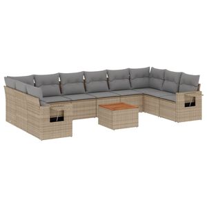 vidaXL Set Divani da Giardino 11 pz con Cuscini Beige in Polyrattan