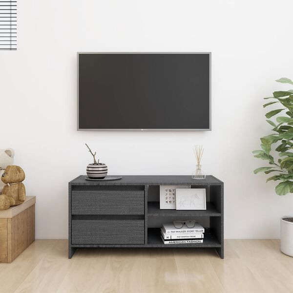 vidaXL Mobile Porta TV Grigio 80x31x39 cm in Legno Massello di Pino