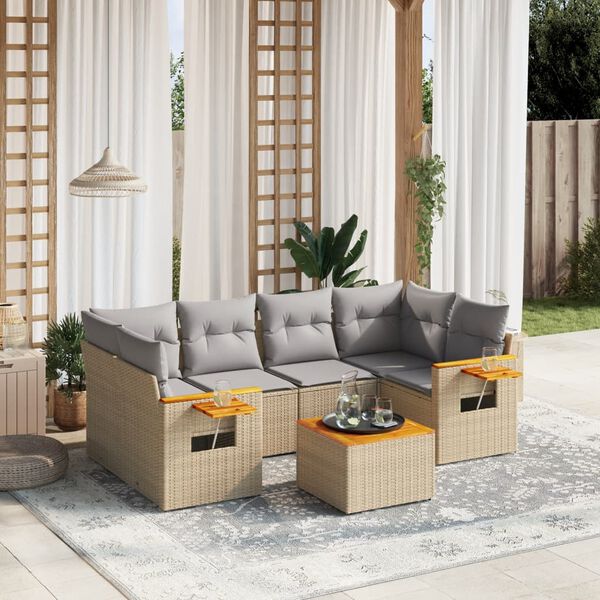 vidaXL Set Divani da Giardino 7 pz con Cuscini Beige in Polyrattan