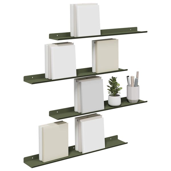 vidaXL Mensola sospesa 4 pcs Verde oliva 60 x 8,5 x 2,5 cm Acciaio