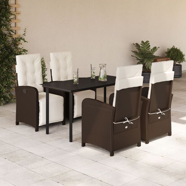 vidaXL Set da Pranzo da Giardino 5pz con Cuscini in Polyrattan Marrone