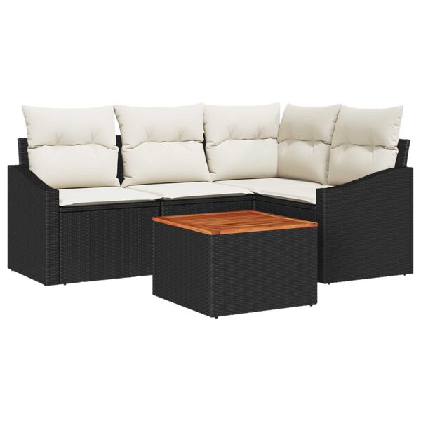 vidaXL Set Divano da Giardino 5 pcs Nero e Crema polyrattan