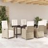 vidaXL Set da Pranzo per Giardino con cuscino 7 pcs Beige polyrattan