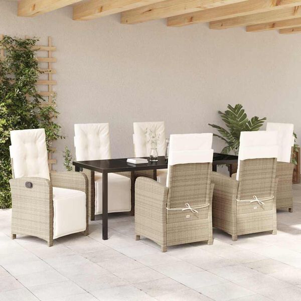 vidaXL Set da Pranzo per Giardino con cuscino 7 pcs Beige polyrattan