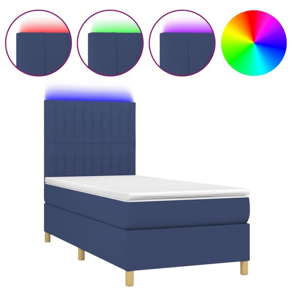 vidaXL Letto a Molle con Materasso e LED Blu 100x200cm in Tessuto