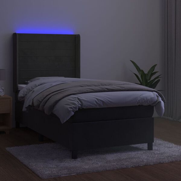vidaXL Letto a Molle con Materasso e LED Grigio Scuro 80x200cm Velluto