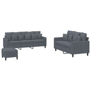 vidaXL Set di Divani 3 pz con Cuscini Grigio Scuro in Velluto