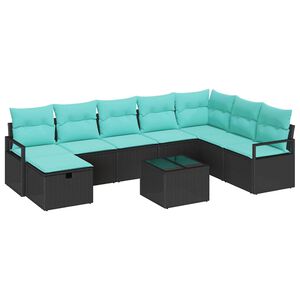 vidaXL Set di divani con cuscino 9 pcs Nero polyrattan