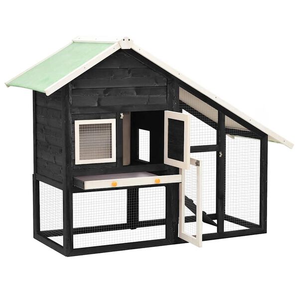 vidaXL Conigliera Grigio e Bianco 140x63x120cm Legno Massello di Abete