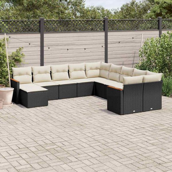 vidaXL Set Divani da Giardino 11 pz con Cuscini in Polyrattan Nero