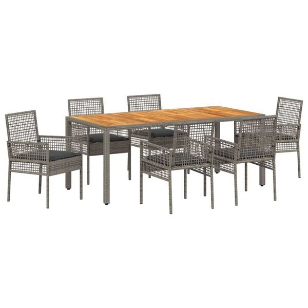 vidaXL Set da Pranzo per Giardino 7 pcs Grigio polyrattan