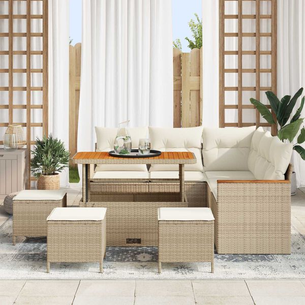 vidaXL Set Divano da Giardino con cuscino Beige Poly Rattan