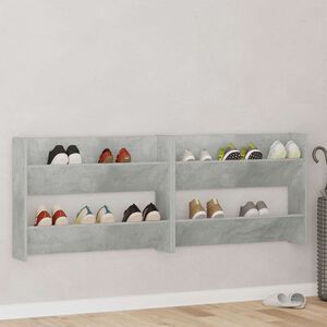 vidaXL Scarpiere Muro 2pz Grigio Cemento 80x18x60cm Legno Multistrato