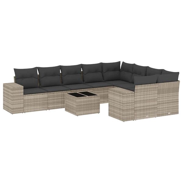 vidaXL Set Divano Giardino 10 pz con Cuscini Grigio Chiaro Polyrattan