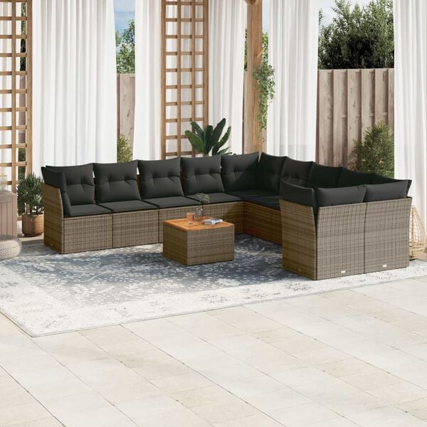 vidaXL Set Divani da Giardino 11 pz con Cuscini in Polyrattan Grigio