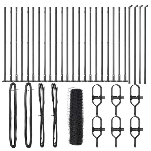 vidaXL Recinzione con pali. Grigio 0.5 x 50 m Acciaio rivestito in PVC