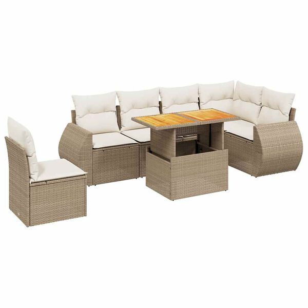 vidaXL Set Divani da Giardino 7 pz con Cuscini Beige in Polyrattan