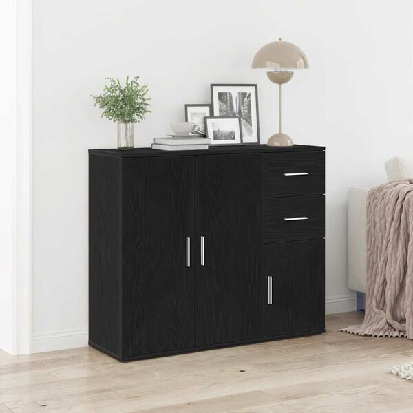vidaXL Credenza Rovere Nero 91x29,5x75 cm Legno Massello di Argilla