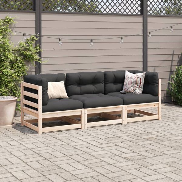 vidaXL Set Divani Giardino 3 pz con Cuscini in Legno Massello di Pino