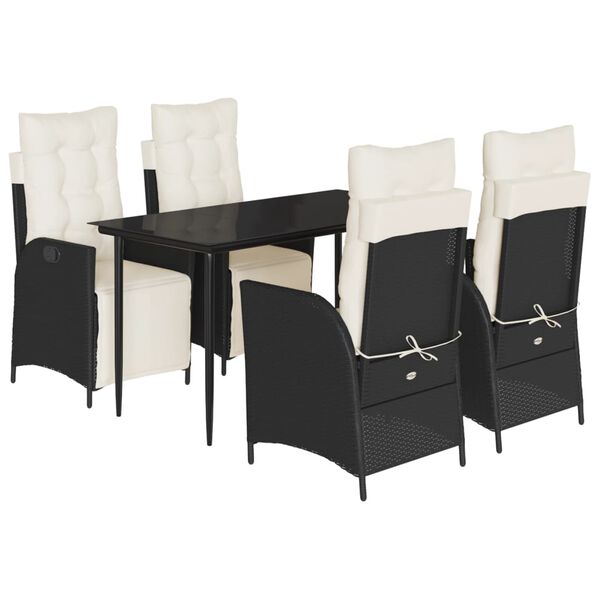 vidaXL Set da Pranzo da Giardino 5 pz Nero con Cuscini in Polyrattan