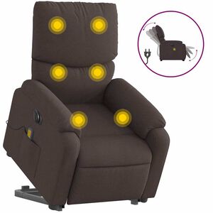 vidaXL Poltrona Alzapersona Massaggio Elettrica Marrone Scuro Tessuto