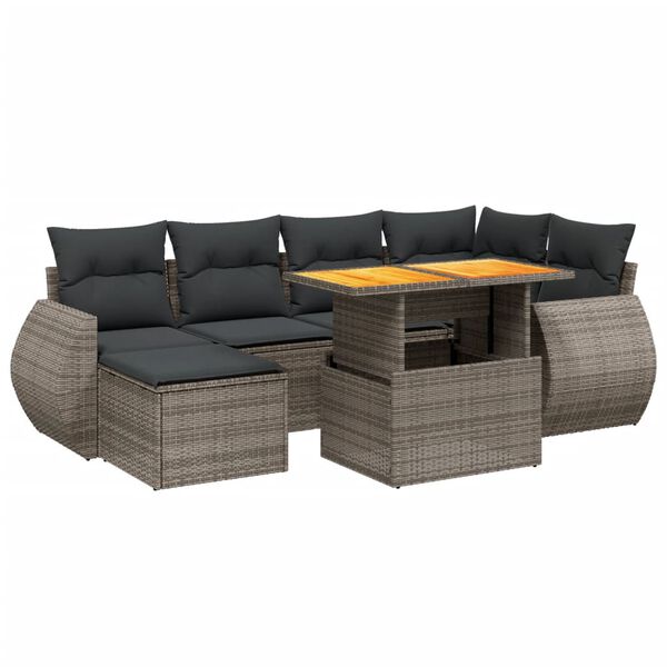 vidaXL Set Divani da Giardino 7 pz con Cuscini Grigio in Polyrattan