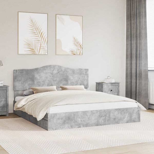 vidaXL Letto con Contenitore con testiera Grigio cemento 180 x 200 cm