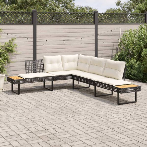 vidaXL Divano da Giardino con Cuscini a L Nero in Polyrattan e Acacia