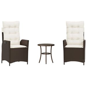 vidaXL Set Bistr&ograve; 3 pz con Cuscini Marrone in Polyrattan